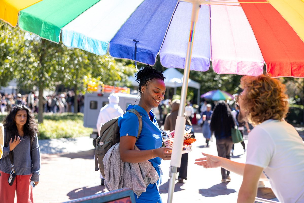 EmoryUniversity's tweet photo. Today's block party brought the Emory community together to welcome the university’s new leaders! Students, faculty, and staff gathered at Asbury Circle for lunch, music, and informal opportunities to connect with President Augostini and Emory’s new deans. 💙 💛 

#Emory https://t.co/3Bn4wxuQmf