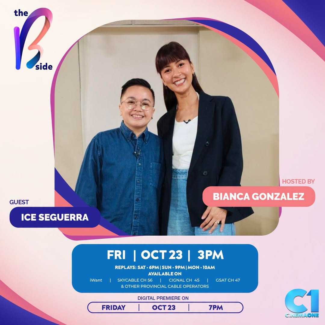 PaPiPh50823's tweet photo. Catch Ice Seguerra with Bianca Gonzalez on #TheBSide, this Friday, October 23, 3PM, on iWant, Sky Cable Ch 56, Cignal Ch 45, GSat Ch 14, & other cable operators; 7PM on #CinemaOne’s Youtube and Facebook accounts. https://t.co/dI59pC9vAR