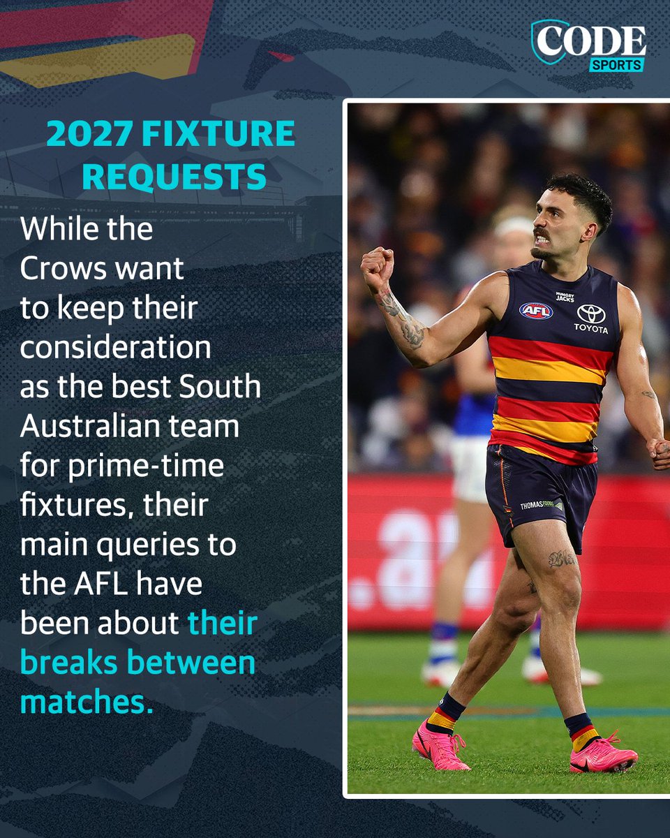codeaflau's tweet photo. The Crows will be hoping their breaks between matches are more balanced in 2027.

EVERY CLUB'S FIXTURE REQUESTS ▶️ https://t.co/Kn9p6tb7JF https://t.co/hIym7cgHgF