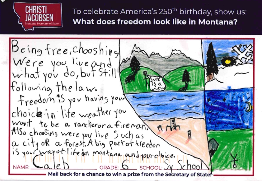 SOSJacobsen's tweet photo. Montana students never cease to amaze us! Submissions for the 2026 Constitution Contest continue rolling into our office, and we can’t wait to share their creativity with you. A big thank you to all the schools, teachers, and students participating! #mtnews https://t.co/jQENXx6CQx