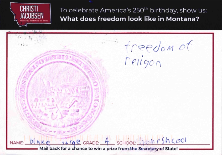 SOSJacobsen's tweet photo. Montana students never cease to amaze us! Submissions for the 2026 Constitution Contest continue rolling into our office, and we can’t wait to share their creativity with you. A big thank you to all the schools, teachers, and students participating! #mtnews https://t.co/jQENXx6CQx