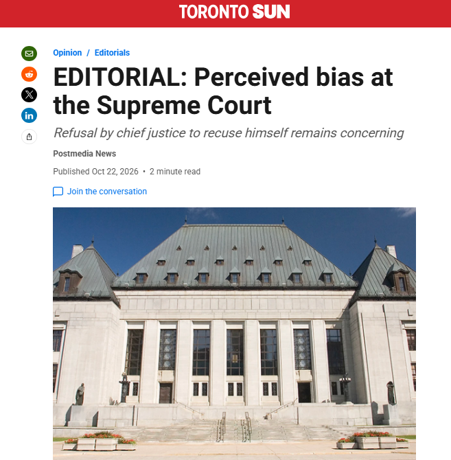 cbcwatcher's tweet photo. "How can the court be seen to be objective when the chief justice has already denounced the organizers of the trucker convoy as would-be anarchists?" https://t.co/ftmRVjz3MV