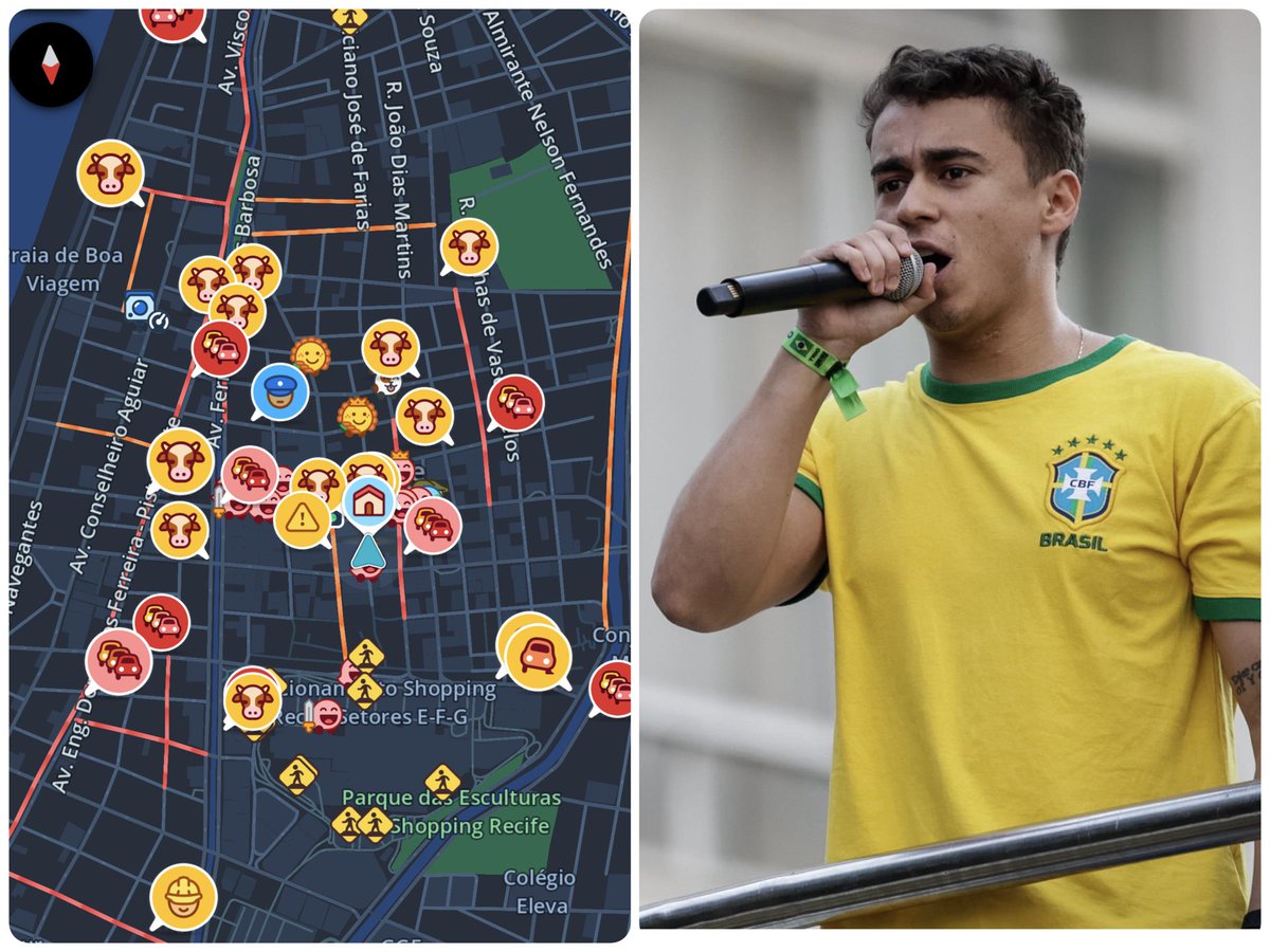BregaBregoso's tweet photo. 🚨 Usuários do Waze em Recife estão marcando com o símbolo de boi os locais onde está ocorrendo o “Bloquinho do 22”, de Nikolas Ferreira!