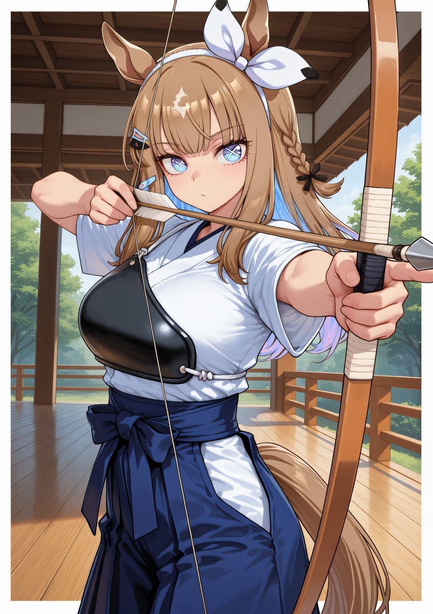 UDONko8686's tweet photo. おはようございます！🌞✨

弓道に挑戦するアイちゃん🏹💙

アーモンドアイ / Almond Eye https://t.co/ar73I0oTBx
