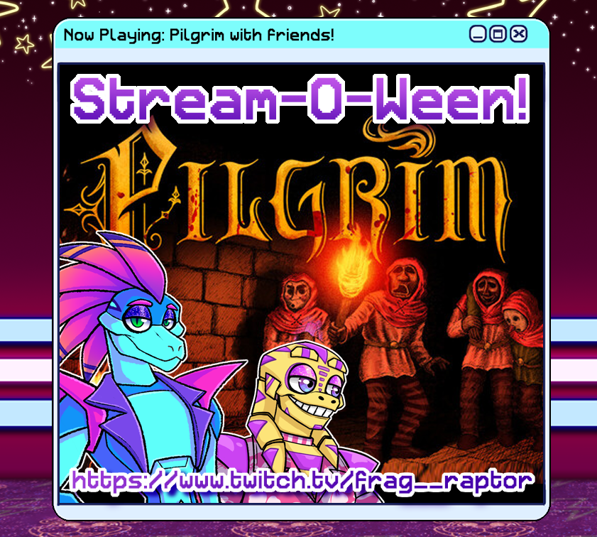 Frag_Raptor's tweet photo. Thriller Thursday is here! Come join me, @KevDnG , @sorrowful_roses , and @DeathraDonrea as we continue our Pilgrimage! TONS of new monsters, loot, and scares ahead of us! Lets get SPOOKY! #ScaryGame #Streamoween #Pilgrim
β¨Iink beIow!β¨ https://t.co/yGp1rhg2Nc