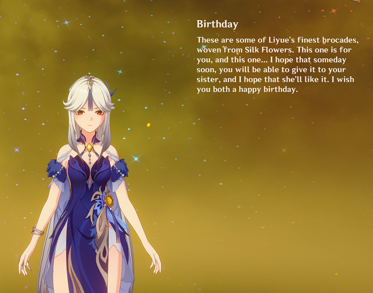 sauceyourpotato's tweet photo. One of the only characters that wishes the Traveler's silbing a happy birthday too and she's an anecdote on my birthday https://t.co/habQnrFr0M