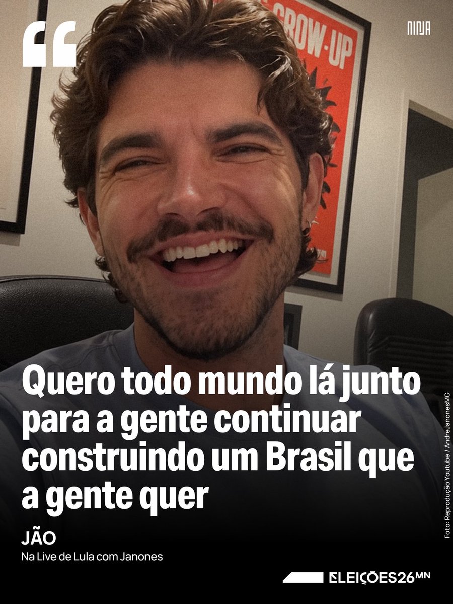 MidiaNINJA's tweet photo. TODO MUNDO JUNTO NO DOMINGO!

“Quero todo mundo lá junto pra gente continuar construindo um Brasil que a gente quer”, diz @Jão.

#LulaAoVivoComSeuExercito https://t.co/Zy0YDMun2O