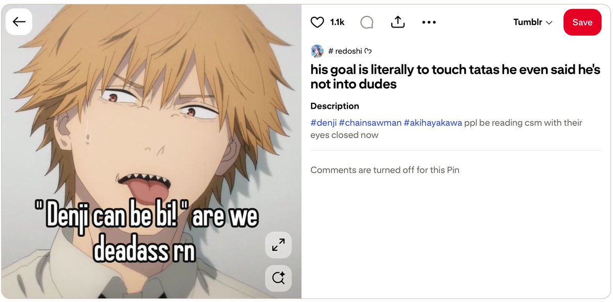 eliradoll's tweet photo. csm fans vs reading the manga

i love denji sm he's literally my bf but cmon man u can't tell me he's straight he'd be with anyone who would truly love him https://t.co/T7ZmzRU8O6