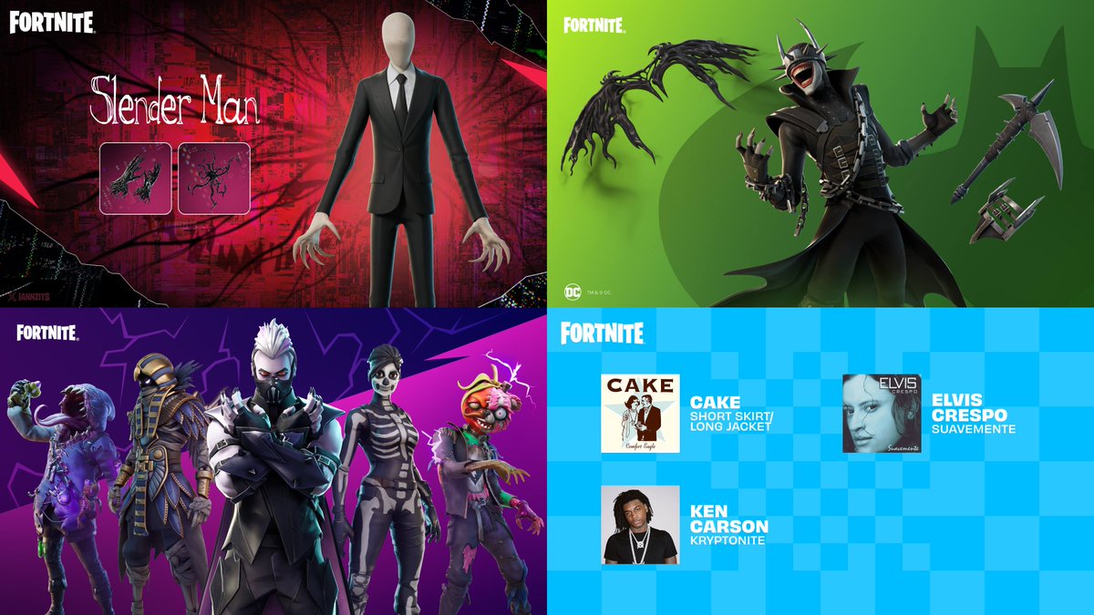 iannzits's tweet photo. 🛍 #Fortnite: Loja | Seções de hoje

· Slender Man (2 abas)
· Batman (Batman Que Ri) (2 abas)
· Vestiário de Horrores (Halloween) (4 abas) -2
· Estilo Top (7 abas) +1
· Músicas (5 abas) https://t.co/9RUGX0tV6T