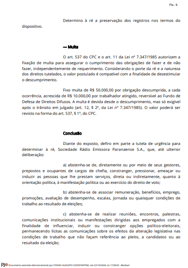 rf5791's tweet photo. 🚨Justiça do Trabalho proíbe RPC (afiliada Globo PR) de AMEAÇAR JORNALISTAS politicamente após ação do SindijorPR e MPT!  Vergonha! Assédio eleitoral é crime.
#JustiçaDoTrabalho #SindijorPR #RPC #Jornalismo https://t.co/GncvQjwAYp