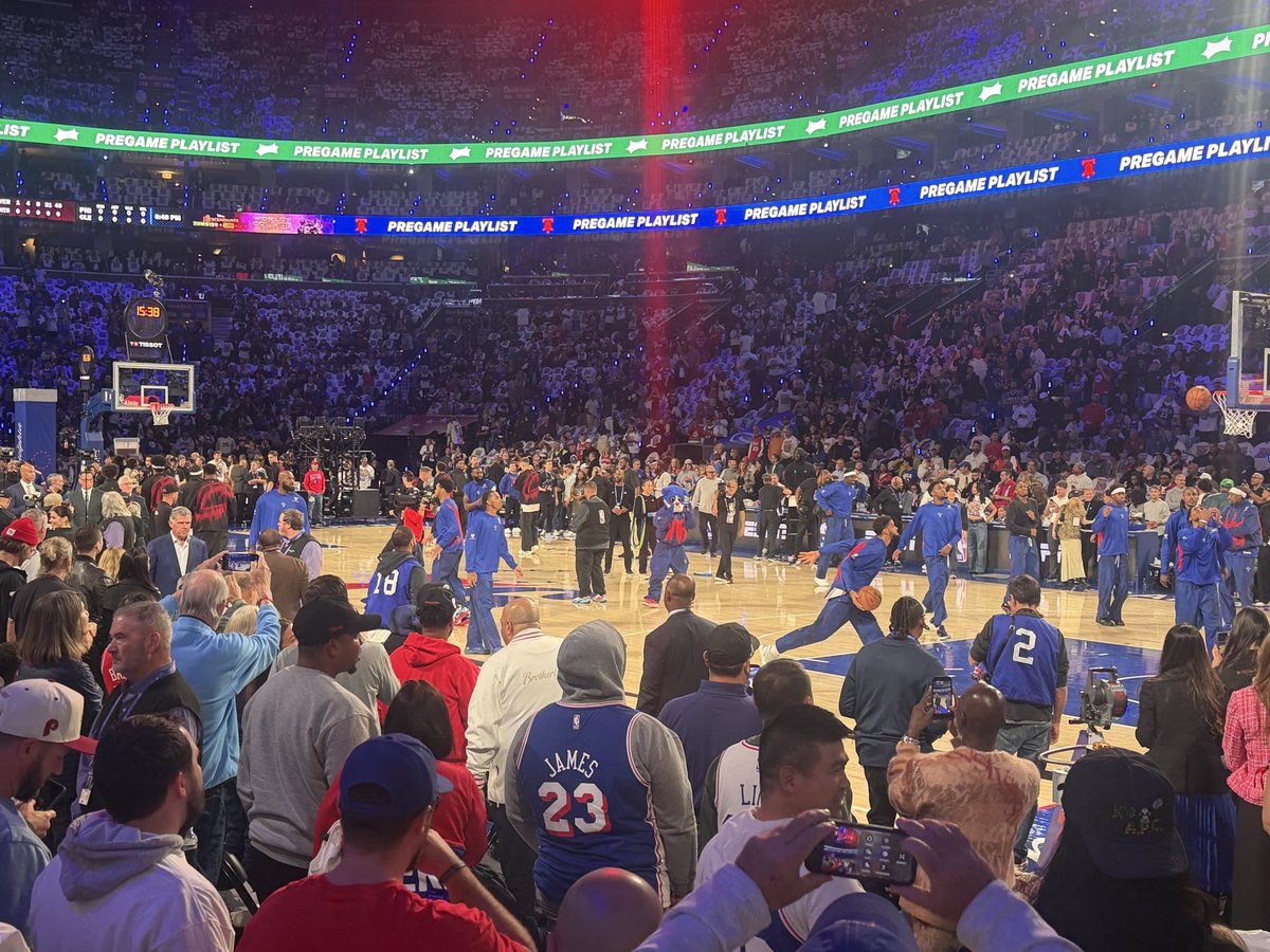 NBAFirstBasket's tweet photo. Randomly in Philly for golf trip. Decided to take in a 76ers game. Allen when healthy should win the tip. No official play from me, but Mobley and Maxey are who I’d play. https://t.co/p7CBFRElkr