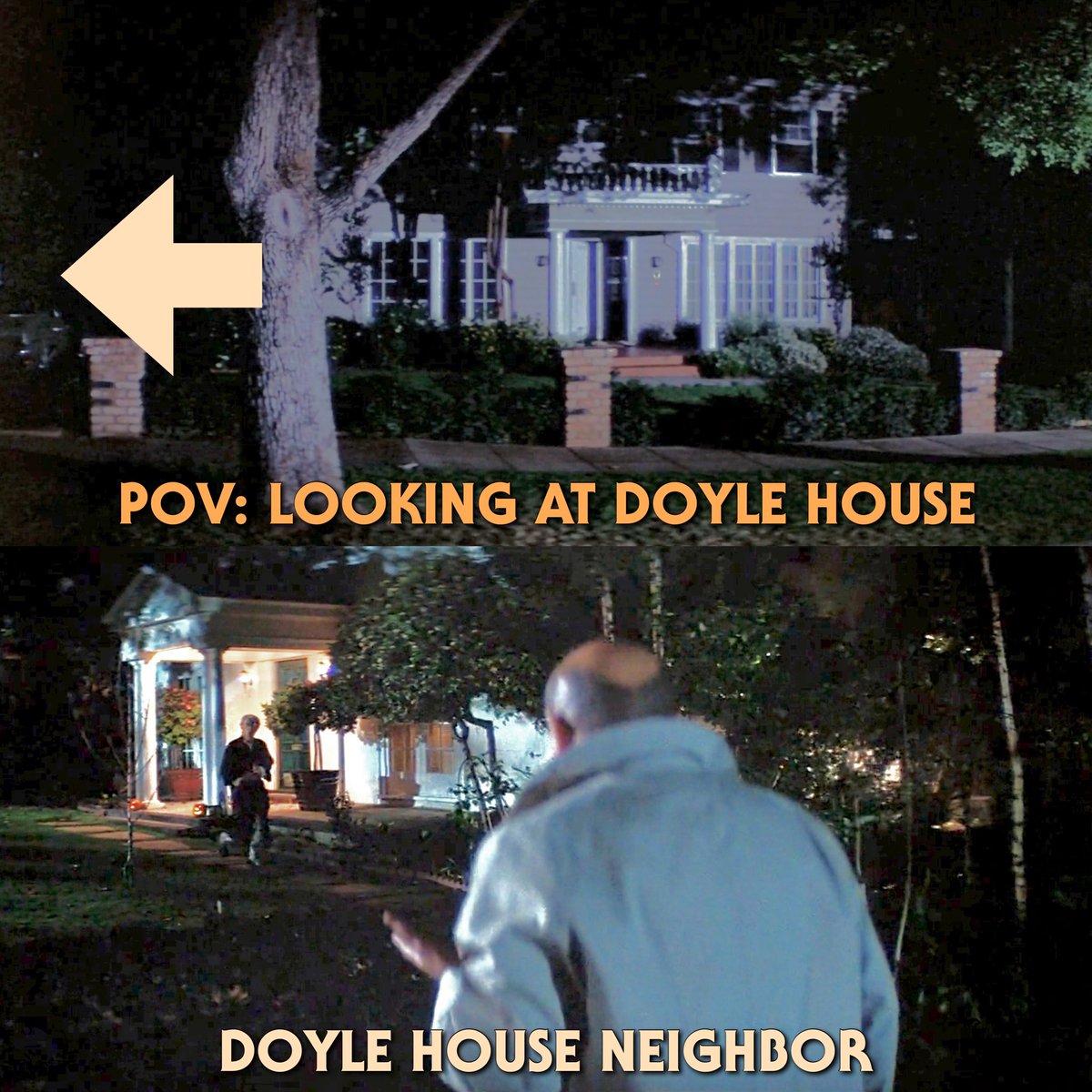 MlCHAELMYRS's tweet photo. In John Carpenter's #HALLOWEEN1978, Laurie Strode attempted to seek help from the Wallace House Neighbor. In Rick Rosenthal's #HALLOWEEN2, Doctor Sam Loomis spoke to the Doyle House Neighbor. https://t.co/KuPWzeZsSS
