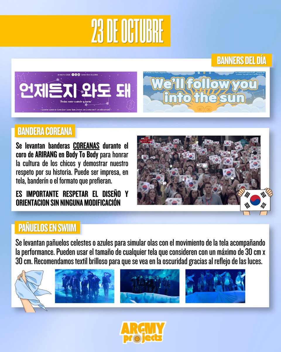 argmyprojects's tweet photo. 🚨 REPASO DE LOS FANPROJECTS PARA BTS EN ARGENTINA MAÑANA 23/10 🚨

No olviden que también le cantamos a Seokjin, denlo todo Argmys!!! https://t.co/AnIwISPkDv