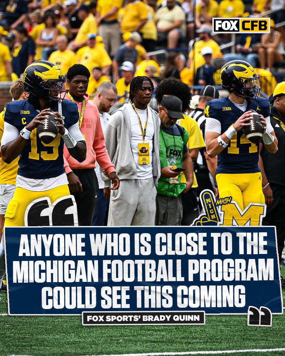 CFBONFOX's tweet photo. What does Bryce Underwood being benched mean for his future in Ann Arbor? FOX Sports’ @Brady_Quinn breaks it all down. https://t.co/HyLPXCqC8K