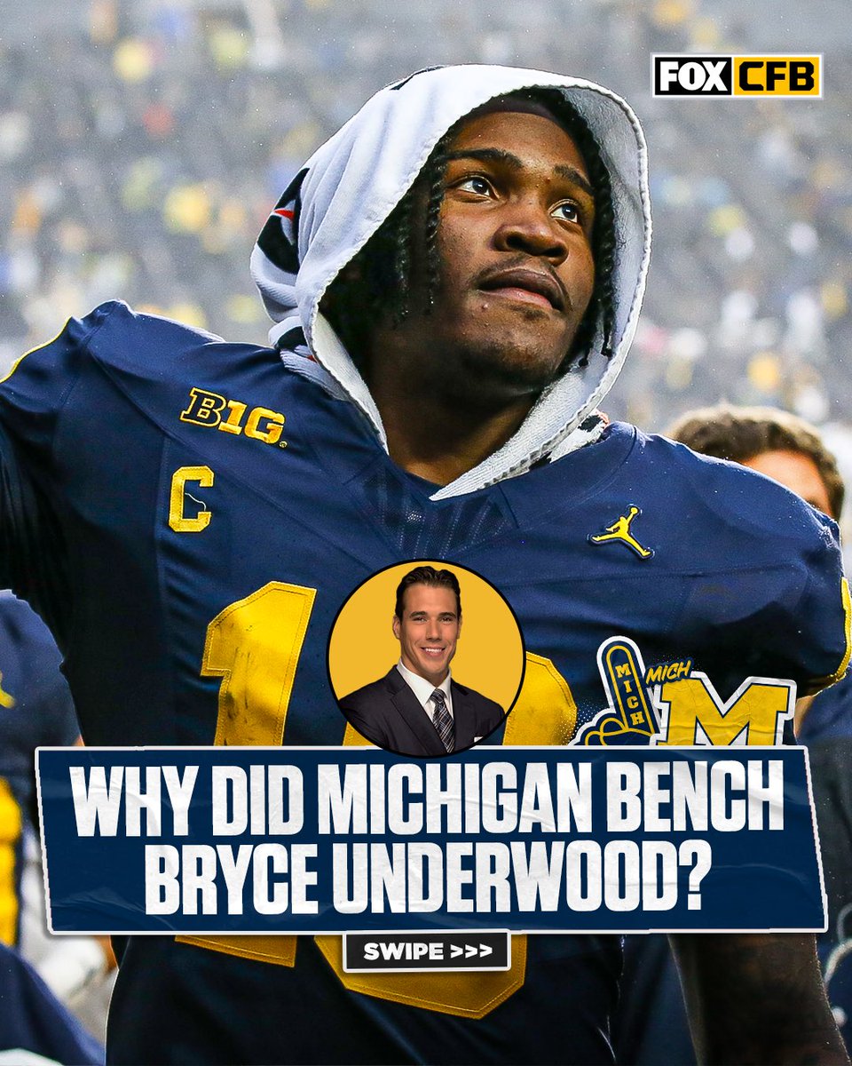 CFBONFOX's tweet photo. What does Bryce Underwood being benched mean for his future in Ann Arbor? FOX Sports’ @Brady_Quinn breaks it all down. https://t.co/HyLPXCqC8K
