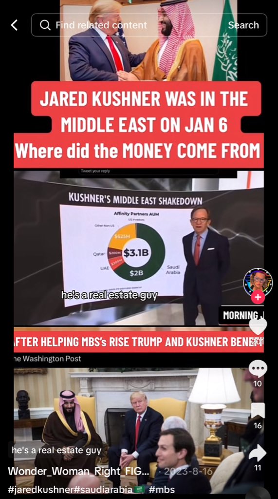 Truthtellerftm's tweet photo. Further evidence confirmed by vanity fair that Jared Kushner is funded by the GCC through his company affinity partners the owns Phoenix financial, which has ownership shares in Israel’s military industrial complex!

When will Laura Loomer show her outrage for another Qatar funded agent?