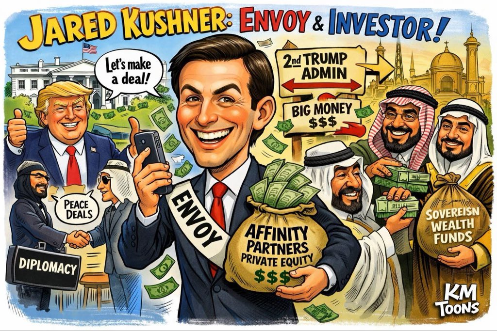 Truthtellerftm's tweet photo. Further evidence confirmed by vanity fair that Jared Kushner is funded by the GCC through his company affinity partners the owns Phoenix financial, which has ownership shares in Israel’s military industrial complex!

When will Laura Loomer show her outrage for another Qatar funded agent?