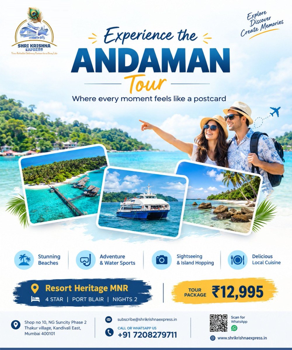 brittanyrants's tweet photo. Discover the breathtaking Andaman Islands with stunning beaches, crystal-clear waters, water sports, island hopping, sightseeing, and local cuisine. Andaman Tour Package: ₹12, 995
4-Star Resort Heritage MNR, Port Blair
2 Nights

Explore, discover, https://t.co/O3RnR5sWCj