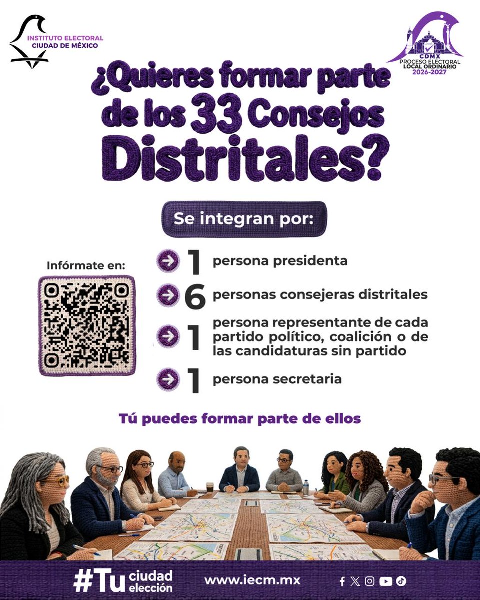 Distrito28IECM's tweet photo. El #IECM convoca al proceso de selección y designación de las personas Consejeras Distritales propietarias y suplentes que integrarán los 33 Consejos Distritales.​ ​ Conoce la convocatoria y sus requisitos.​  https://t.co/RJkUPOPKXo https://t.co/GbDO8NuCGB