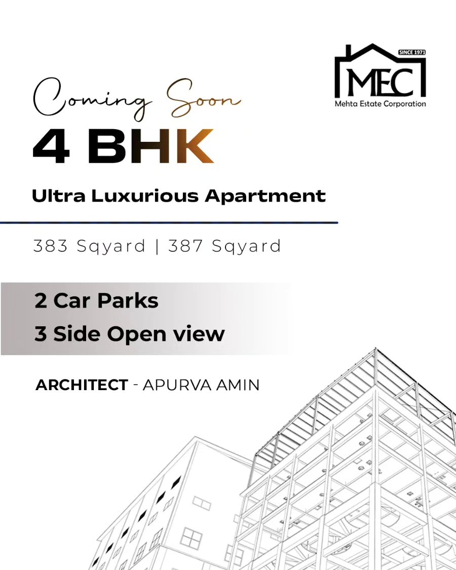 alaniFi618022's tweet photo. Coming soon: 4 BHK ultra-luxurious apartments in Jain Nagar, Paldi. Three-side open views, two allotted car parks, designed by architect Apurva Amin. Contact Mehta Estate Corporation for pre-launch offers. https://t.co/bxIhT8p06y