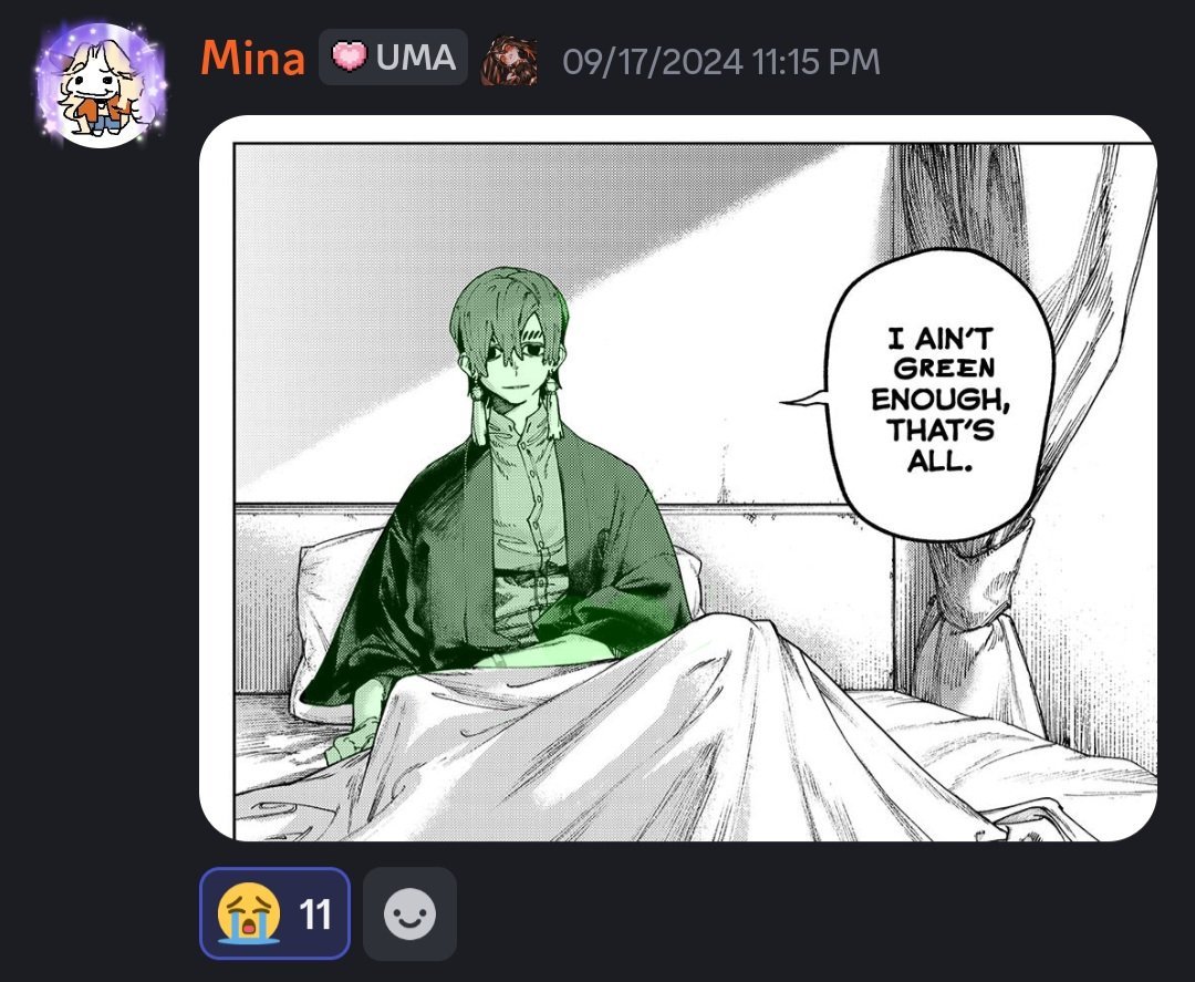 aza_self's tweet photo. "What was your biggest impact on the internet?"

I made a dumb shitpost and it somehow became a really popular meme in the community to the point where both the author and zanka gachiakuta's english va knows about it lmao https://t.co/bTH0wWSUXN