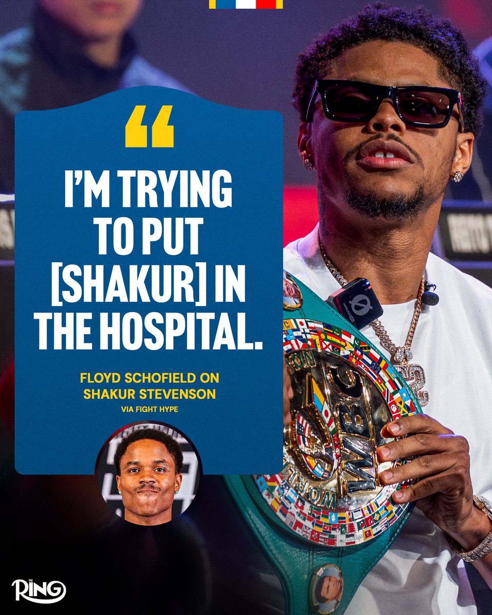 ringmagazine's tweet photo. Floyd Schofield with a bold statement about Shakur Stevenson 👀

Schofield and Shakur were scheduled to fight in 2025 before Floyd fell ill during fight week and the bout was scrapped. https://t.co/GeYsrmtfQf