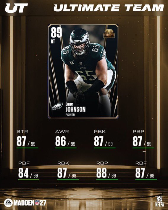 MUTUpdate's tweet photo. Lane Johnson Tribute Dropping Tomorrow👀⬇️

#Madden27 https://t.co/iGQY6ivIhU