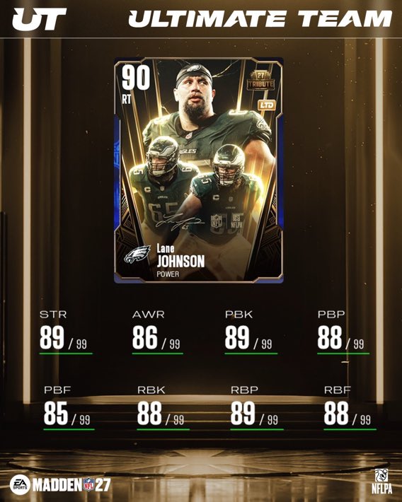 MUTUpdate's tweet photo. Lane Johnson Tribute Dropping Tomorrow👀⬇️

#Madden27 https://t.co/iGQY6ivIhU