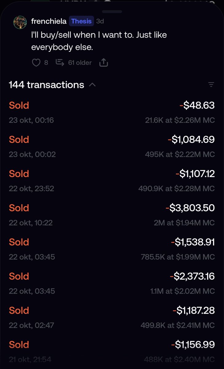 Dreamergapo's tweet photo. Be careful for Frenchiela guys! Your number 2 top holder on Fomo doesn't care about a project! He dumps on charts look what he is doing with the other projects. The moment that a chart is recovering he dumps big amounts! Of course anyone can sell whenever he wants but if you harm a project this way people need to know that! Just be careful guys one day when he is in profit he will dump on you! He is not a community guy and he doesn't care about the project!
