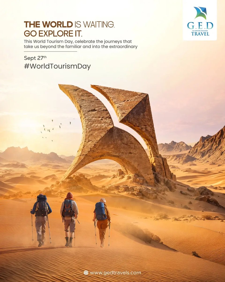 oswaldorap's tweet photo. Where will your journey take you? This World Tourism Day, celebrate new places, cultures, connections, and memories beyond the familiar. Every journey tells a story. Make yours unforgettable with G. E. D Travel. https://t.co/17PhxXRyKV