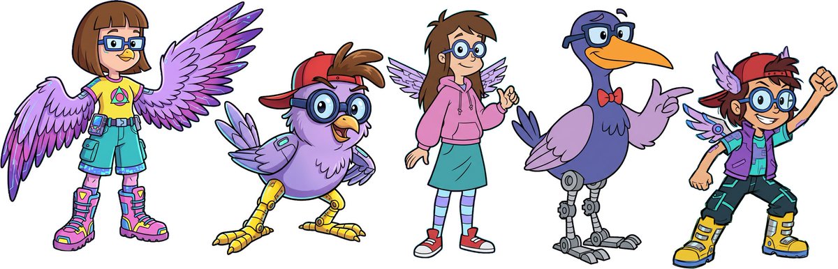 MissMegZ2's tweet photo. 💜🐦 Inez × Digit FanKids! 💻✨
Meet Digiñez, Pixel, Nessa, Byte, and Zippy! 💕
Five adorable human/cyberbird hybrids from my Cyberchase Next Generation AU!
#cyberchase #inezxdigit #fankids #pbskids https://t.co/6uZLeYmjY1