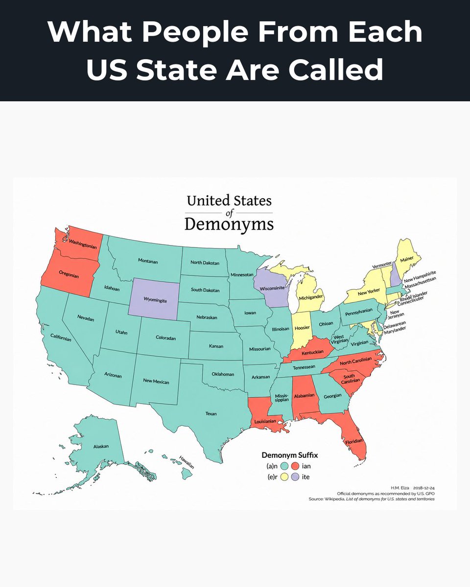 amazingmap's tweet photo. Indiana's official demonym only changed from Indianan to Hoosier in 2016. https://t.co/Ml3X7I4wqK