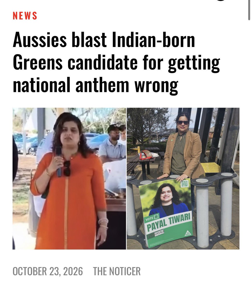 TruthFairy131's tweet photo. Indian-born candidate for the radical Marxist/ Muslim Greens Party says that she grew up in Australia & spoke about singing the national anthem every week.

"I grew up in Australia & one thing we were taught every single week was singing ‘Advance Australia Fair’, & as part of that one of the lines is “we are one, we are many, we come from, you know, many lands, etc” she said.

Umm that is NOT our National Anthem, that is a song called “I Am Australian” from 1987 & that song was not about flooding Australia with 3rd world migrants & replacing Aussies 🙄

In 1987, Australia was 92% White European & immigrants integrated & contributed.

What we have now is a hostile, entitled flood of 3rd world migrants that are trying to tell us who WE are & what OUR nation is.

They have infiltrated & inserted themselves into EVERYTHING.

Everything has changed now.