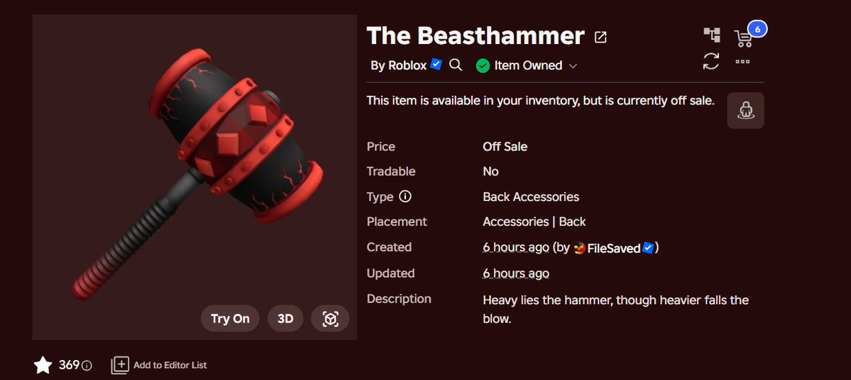 HaloTheSuperior's tweet photo. The Beasthammer is one of the COOLEST Roblox event items I won't lie. I love it a lot https://t.co/MPXPuyBUYs