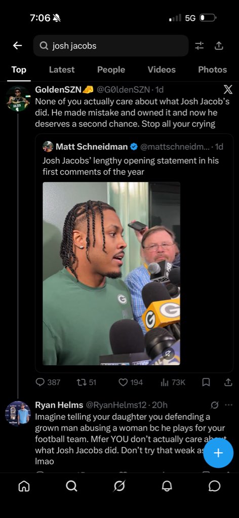 ARowe312's tweet photo. @John_Craig1978 @JaydenROTY @joshallensgf They are defending a domestic abuser by advocating for a reduced/minimal punishment for their violent actions against a woman. No one is saying “I think he was right to hit her” and the fact that you are taking that strawman stance is pretty low. https://t.co/A0CLHz6jnj