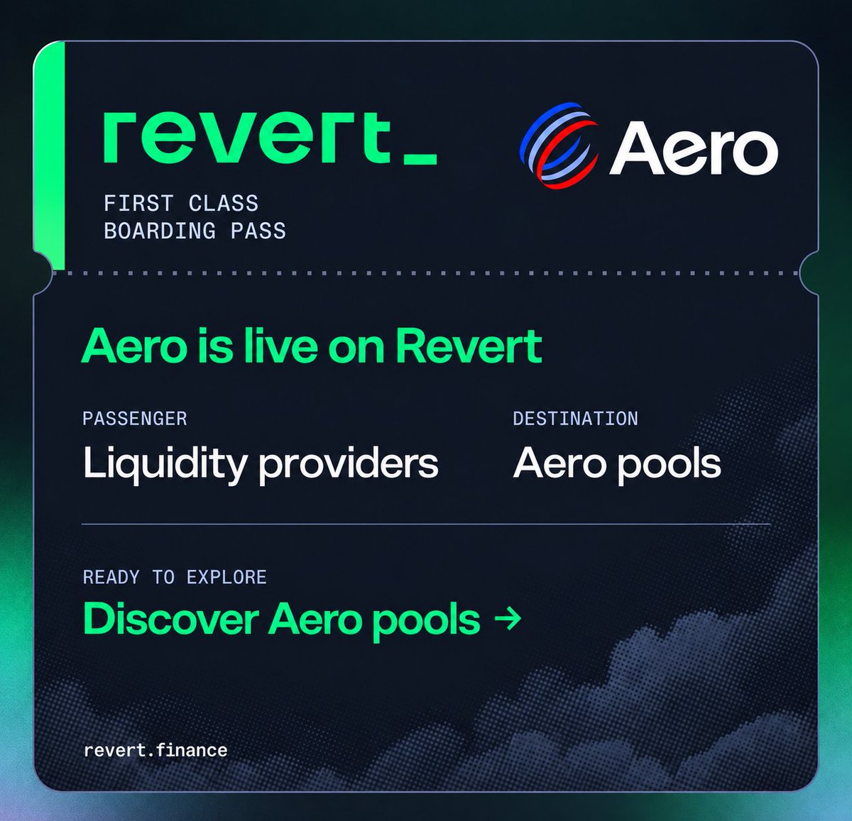 revertfinance's tweet photo. Revert has boarded 🛫

@aeroxyz is now supported on Revert. 

Discover pools, compare APRs, and find your next LP position.

Explore @aeroxyz pools → https://t.co/Lc9EM6QcfA https://t.co/oK6tIuvHFq