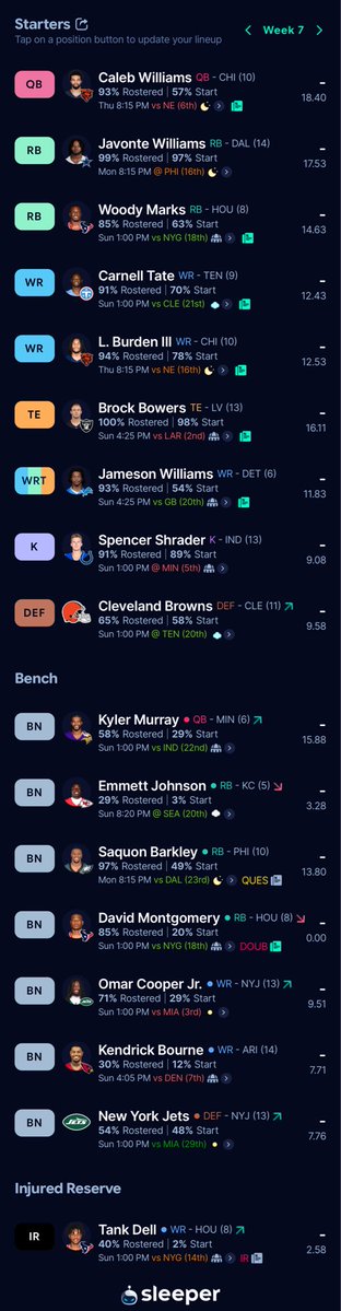 FreddyShellz's tweet photo. @rotobot_ai Would you make any changes to my lineup? This is full PPR. https://t.co/U7WWkGdTWL