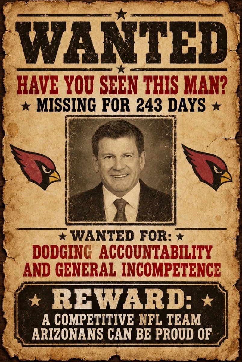 cardsfanjoanna's tweet photo. It has been 243 days since Michael Bidwill has taken a single question in public.

If you see this man please notify a member of our local press IMMEDIATELY!!!! 

#BidwillOut https://t.co/wM9y5ExJJ6