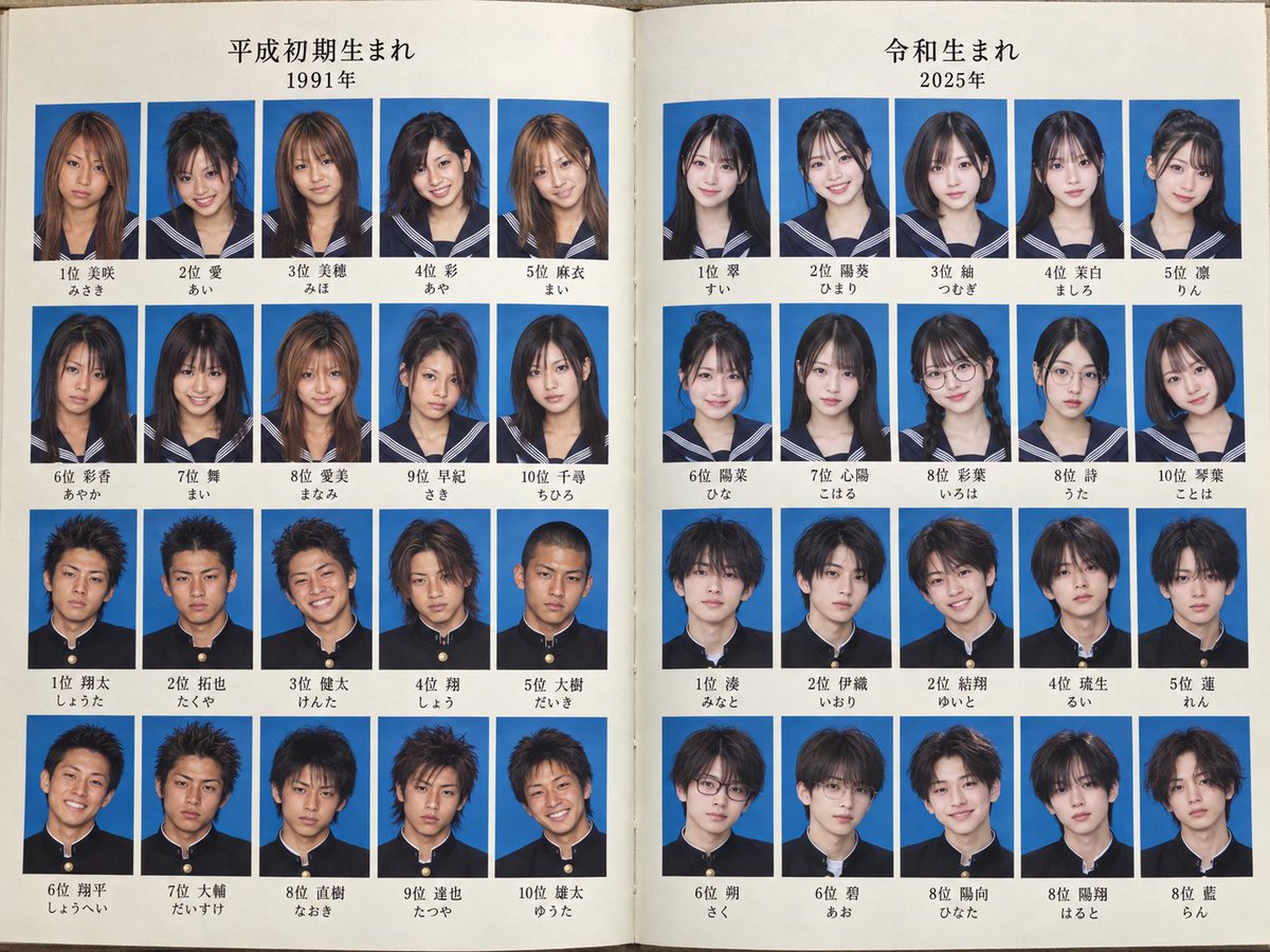 yamatsullu's tweet photo. 人気名前ランキング

←平成初期　　　　　　令和→ https://t.co/QJh8ysbfce