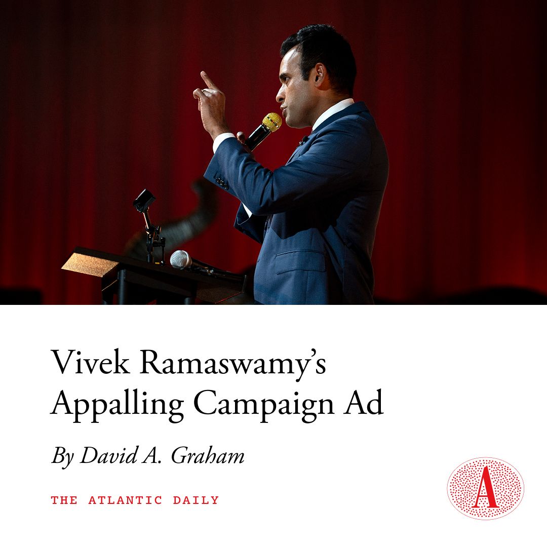 TheAtlantic's tweet photo. Vivek Ramaswamy’s widely condemned attack ad is the latest example of how he has turned a race that should have been a safe GOP win into a toss-up, @GrahamDavidA argues: https://t.co/SrukyJVJt2

📸: Jessica Phelps / The New York Times / Redux https://t.co/1SsiqpQZsb