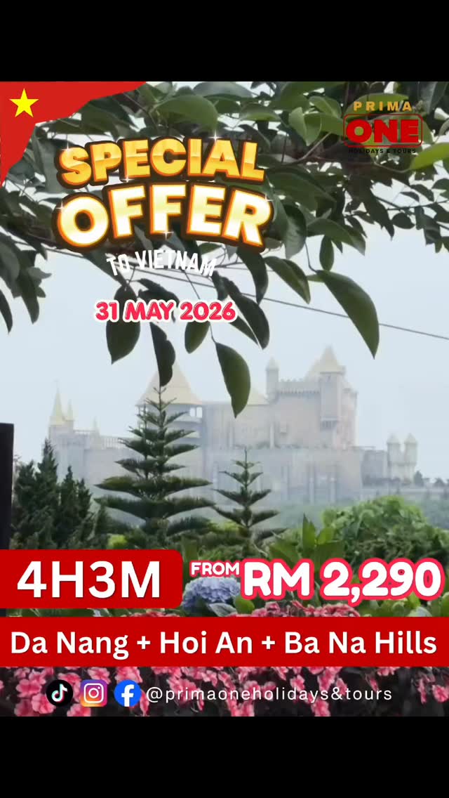 RoneyRsp's tweet photo. 4H3M Danang + Hoi An + Ba Na Hills

31 Mei 2026
RM2290 seorang

Pakej all-in: flight, hotel 3 malam, makan, tiket masuk, tour guide, pengangkutan &amp; airport transfer. Da Nang City Tour, Hoi An, Ba Na Hills, Golden Bridge, basket boat dan Dragon https://t.co/E1hWEhUrJq