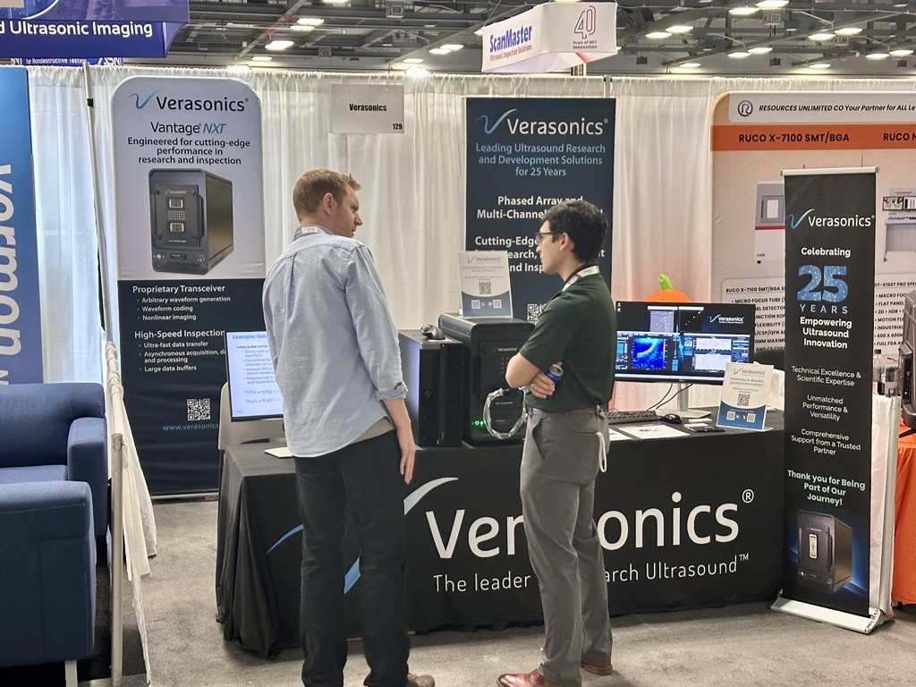 Verasonics's tweet photo. Thank you to everyone we met at #ASNT2026 in Columbus. It was great sharing how Vantageยฎ ๐๐๐ gives NDT researchers full control over transmit, receive, and RF data.
Thanks to Jack Potter and Alex Exposito for representing Verasonics. https://t.co/kUAaYCAHVu