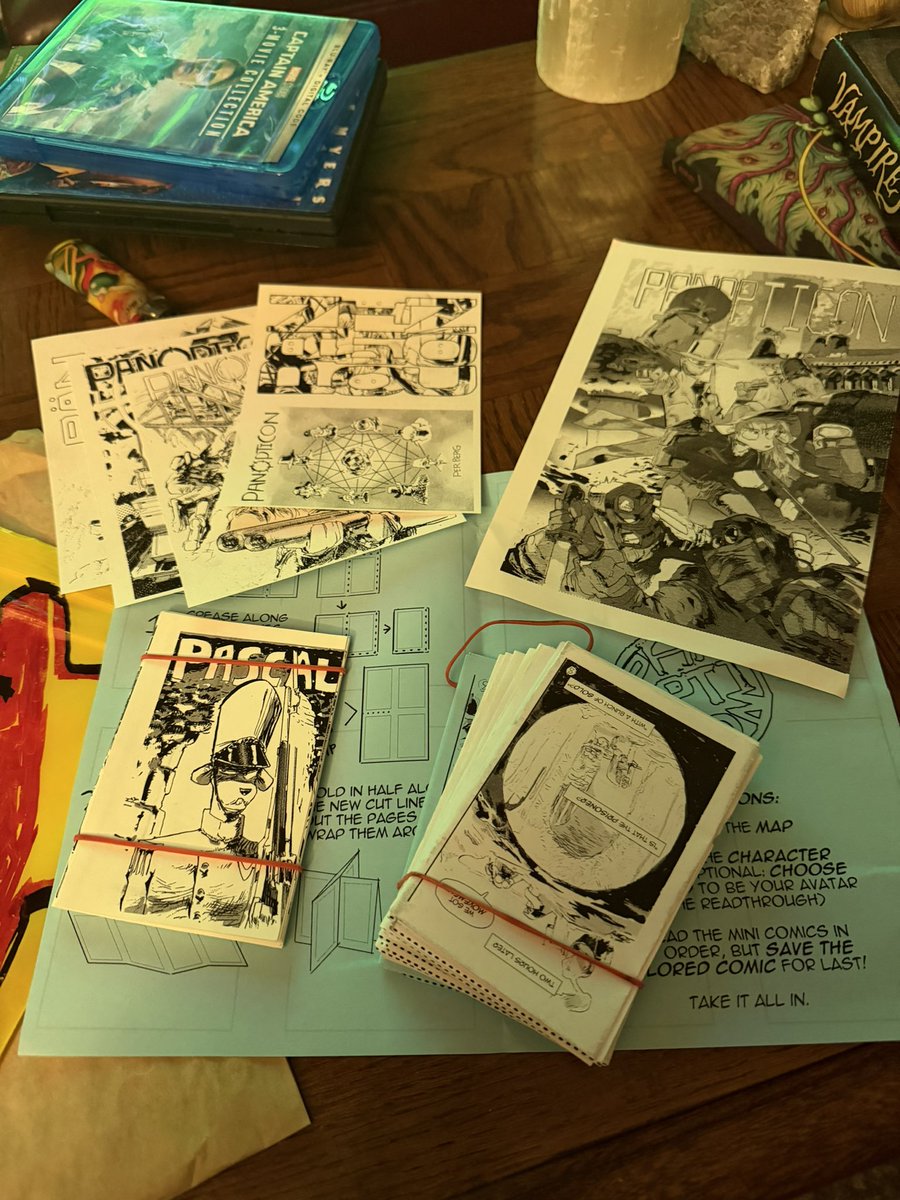 revsully's tweet photo. “Audacious” is the first word I thought of. 
Per Berg is a fascinating comics artist and storyteller.
This beguiles me yet his latest PANOPTICON it’s more of a low-fi DIY Customized Card Game with a Choose Your Adventure flair for direction and resolution of the story. 
It came with original art by Per himself on the kit bag 44/200. 

@Plaster_Harris