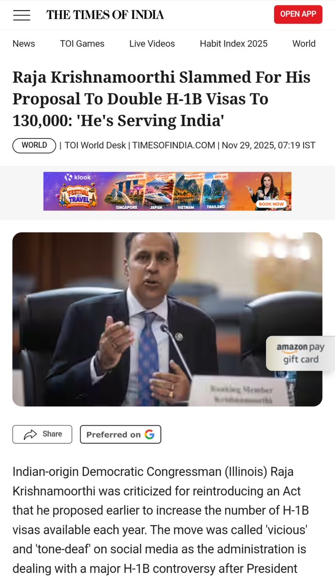 H4Poojeeta's tweet photo. This Congressman proposes to double H-1B Visas &amp; introduced a bill so H-1B workers can renew visas without ever leaving the US.

Same guy now screams "Indian hate" while writing anti-American bills. Who do you represent, Raja? https://t.co/MiO9v1YLer