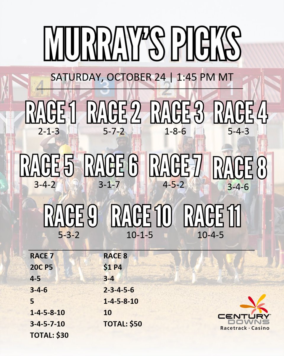 CenturyDowns's tweet photo. Programs &amp; Expert Selections are now up on our webpage!
Saturday 1:45 PM | 11 Races including...
CTD Distance #3 Stakes
Alberta Bred Futurity Stakes
Alberta Bred Derby Stakes
Birdcatcher Stakes
Freedom Of The City Stakes Race 6 https://t.co/PGqhTtk3h1