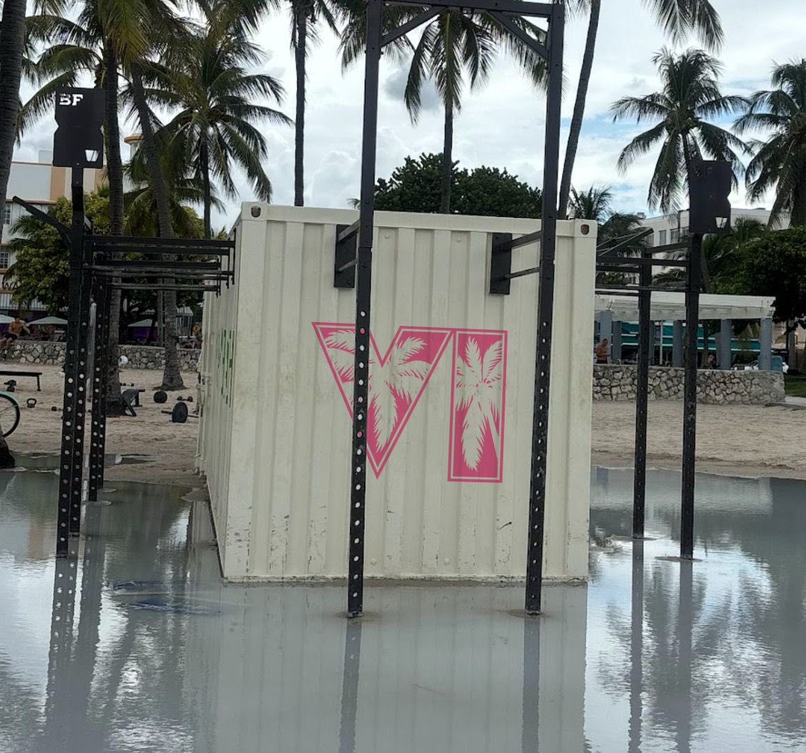 GTAVIGALAXYY's tweet photo. 🚨 BREAKING: Rockstar’s massive #GTA6 marketing plans have been revealed!

🌴 Giant pink Vice Beach sign in Miami
💪 Muscle Beach getting a GTA 6 makeover
🏨 $650,000 hotel transformation

Work begins October 26, with installations set to go live November 1! 🔥
(concept ai images)