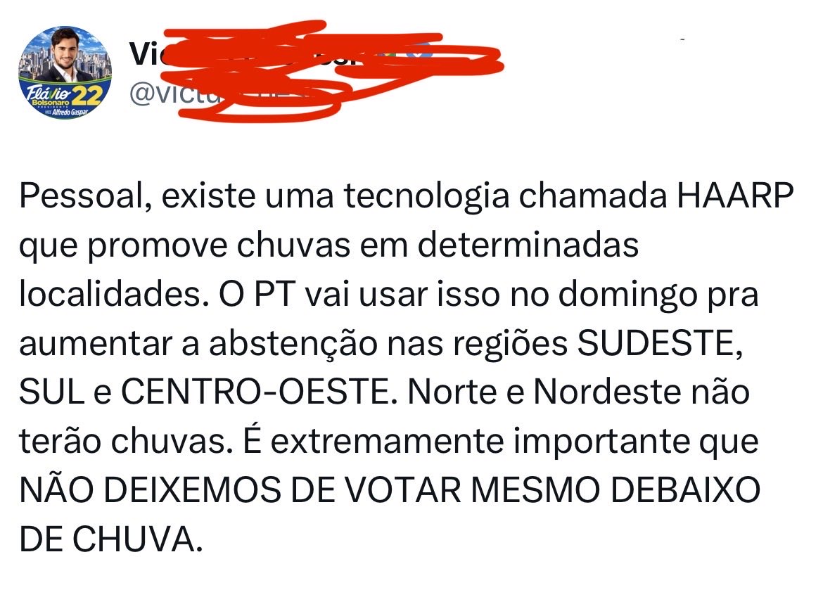 HistoriaNoPaint's tweet photo. 🚨DENUNCIA GRAVE 

bolsonarista denuncia que Lula é capaz de manipular o clima https://t.co/OsJ43m0096