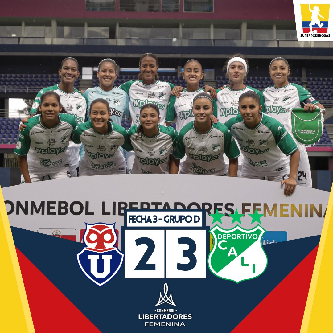 _superpoderosas's tweet photo. 🟢⚪️ ¡LAS 'AZUCARERAS' AVANZAN A LA SIGUIENTE FASE! 🔥

⚽️ Con doblete de María Morales y gol de Ingrid Guerra, Deportivo Cali 🇨🇴 venció 3-2 a la U de Chile 🇨🇱 y avanzó a Cuartos de Final de la @LibertadoresFEM 🏆 en el liderato del Grupo D.

📸 @CONMEBOL https://t.co/BgS7Dw0oOT
