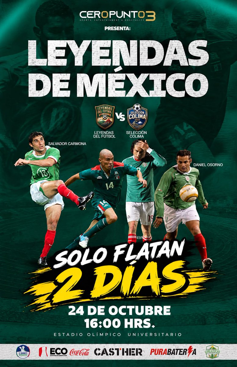 AdColima's tweet photo. #EntérateAD | 💚⚽ ¡TODO ESTÁ LISTO PARA QUE TE PONGAS LA VERDE! 🇲🇽🔥

💰 General: $100 | Sol Preferente: $200 | Sombra General: $300.

📲 Compra en línea: https://t.co/eMuxuRqb5z

📅 Sábado 24 de octubre | 4:00 p. m.
📍 Estadio Olímpico Universitario. https://t.co/3VXf4yl17A