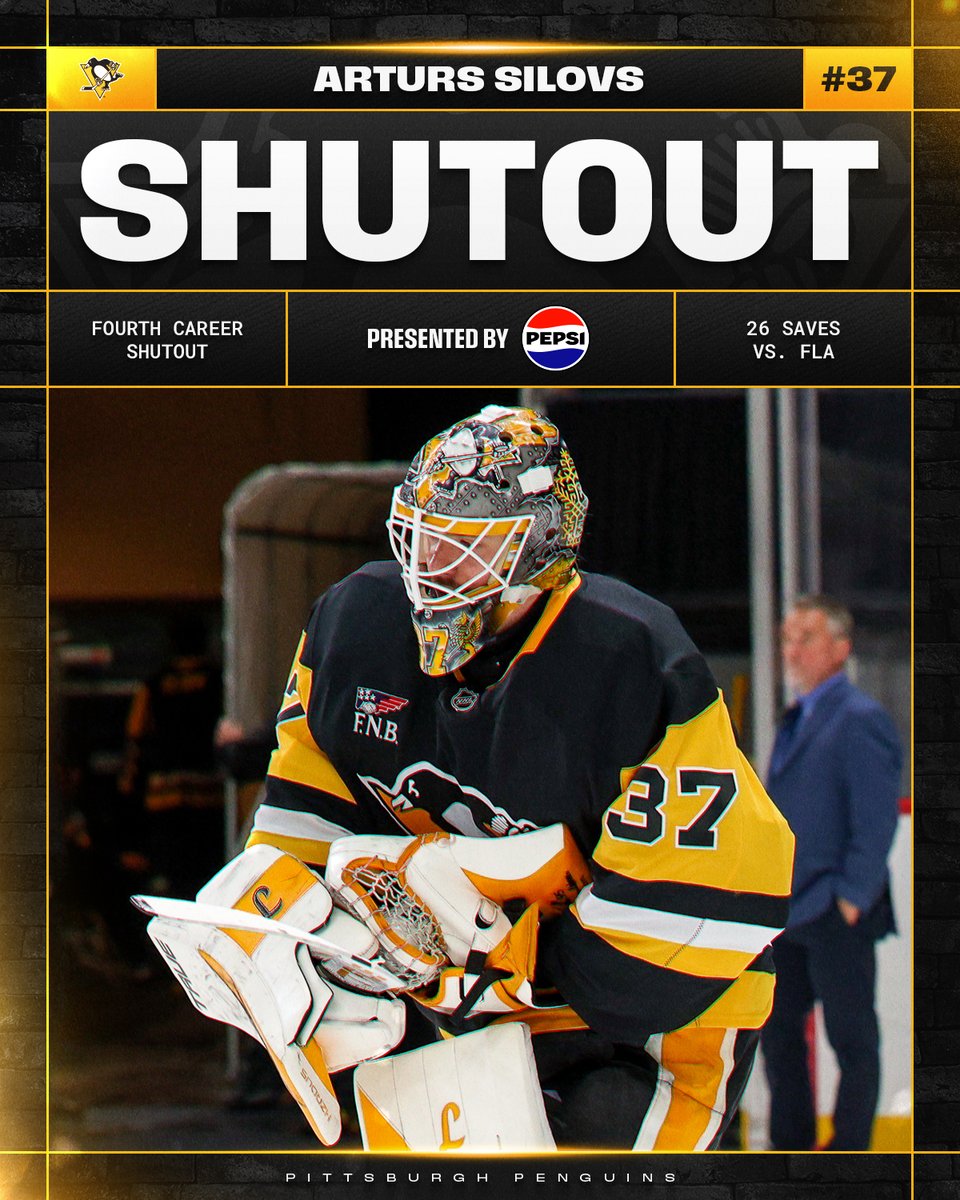 NHL's tweet photo. IN SILOVS WE TRUST 🐧

That's a 26-save @pepsi shutout for Arturs Silovs! https://t.co/QjroA9ediB